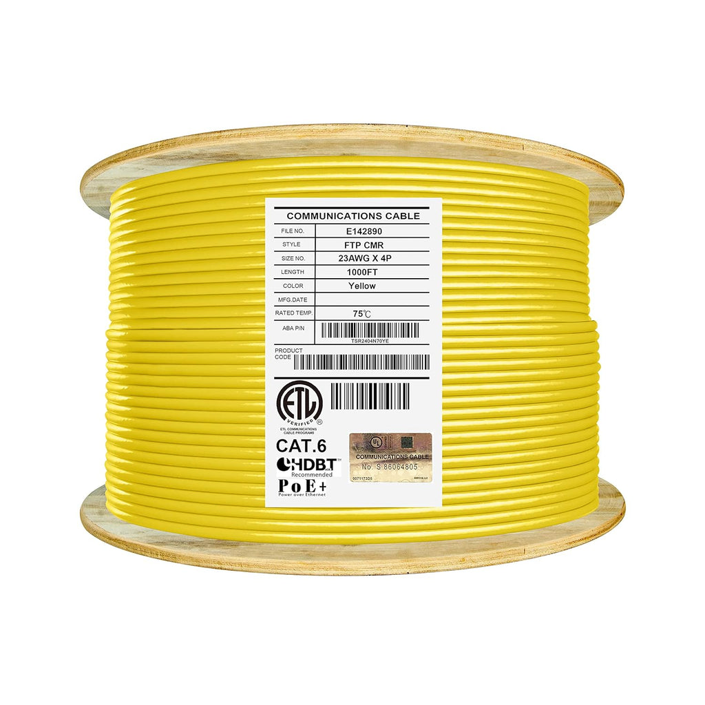 Cat6 Shielded Riser 1000ft F/UTP 23AWG Solid Bare Copper 550MHz Bulk Ethernet Cable Reel Orange I531