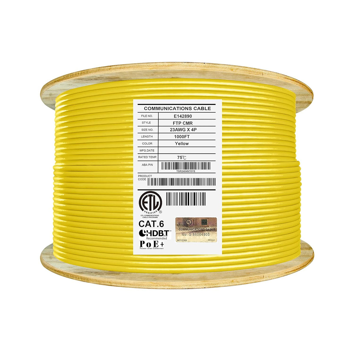Cat6 Shielded Riser 1000ft F/UTP 23AWG Solid Bare Copper 550MHz Bulk Ethernet Cable Reel Orange I531