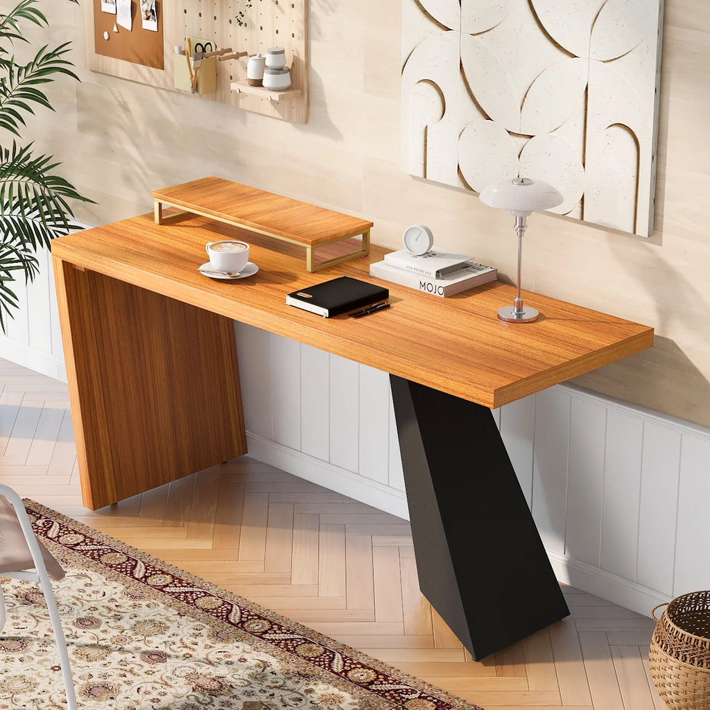 63" Rustic Industrial Wooden Writing Desk with Monitor Stand N849559