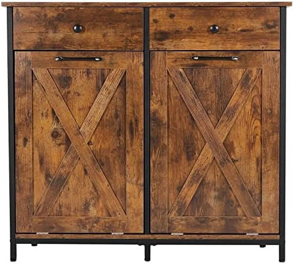 White Double Tilt Out Trash Cabinets with Drawers D6436