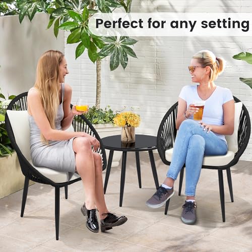 3 Piece Woven Rope Bistro Set with Cushions and Side Table G311991