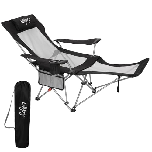 2-in-1 Reclining Camping Chair with Footrest Folding Lounge Chair with Adjustable Backrest U27820
