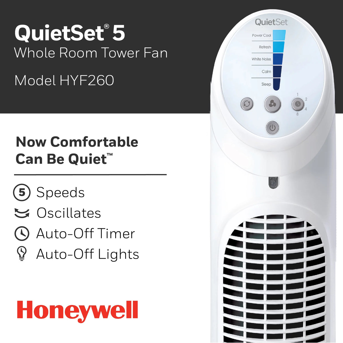 Black QuietSet Oscillating Electric Tower Fan N286