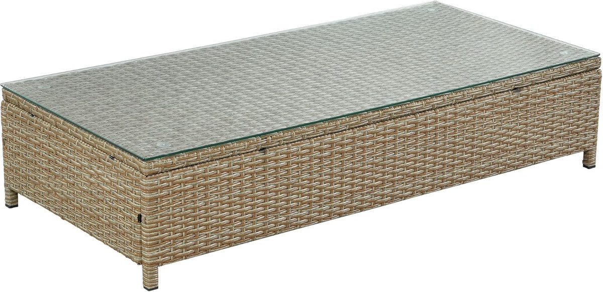 3-Piece PE Rattan Wicker Sectional Sofa Set with Tempered Glass Table E612