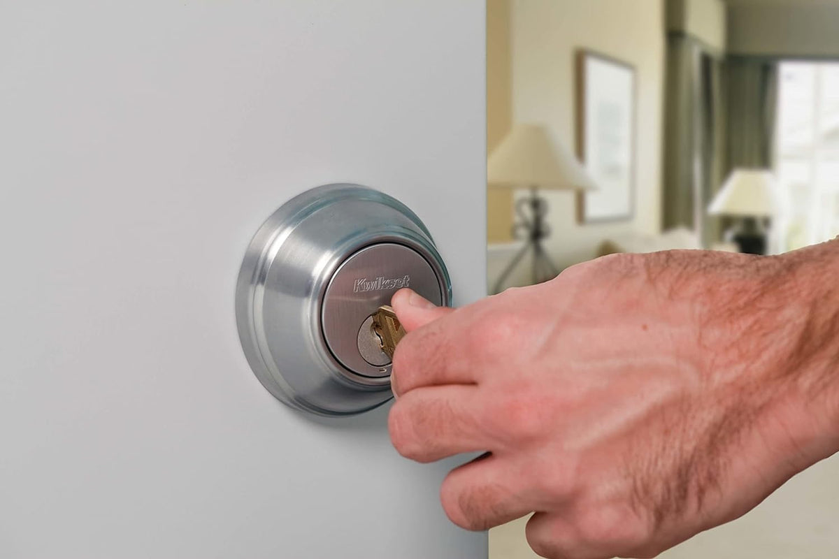 Single Cylinder Satin Nickel Deadbolt with SmartKey F654