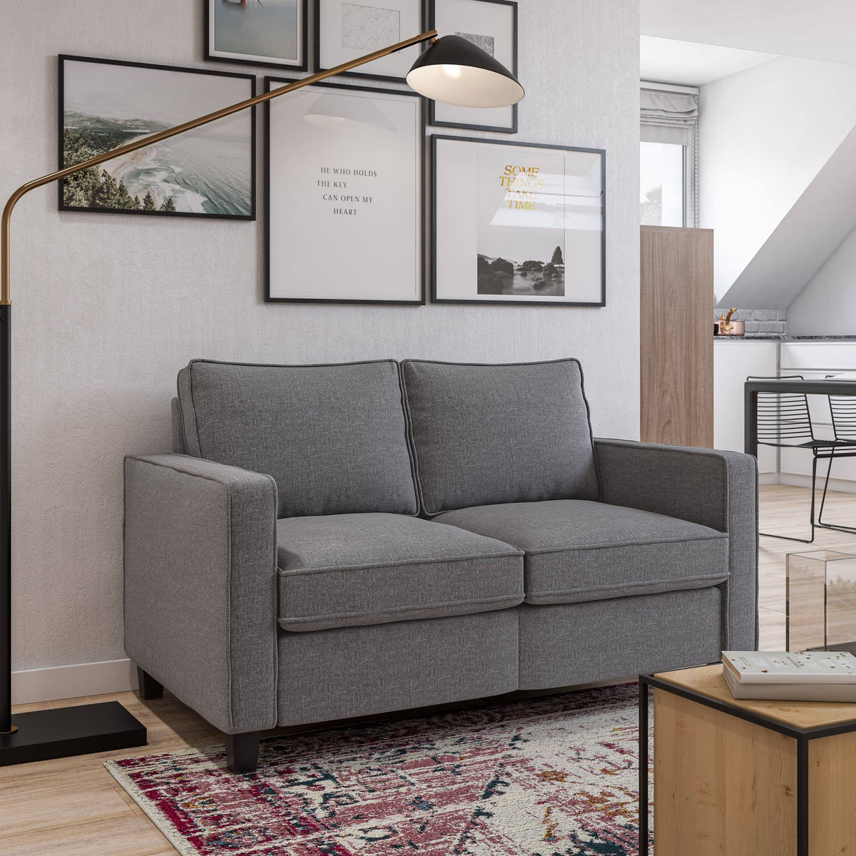 Gray Fabric Loveseat Sofa W45061