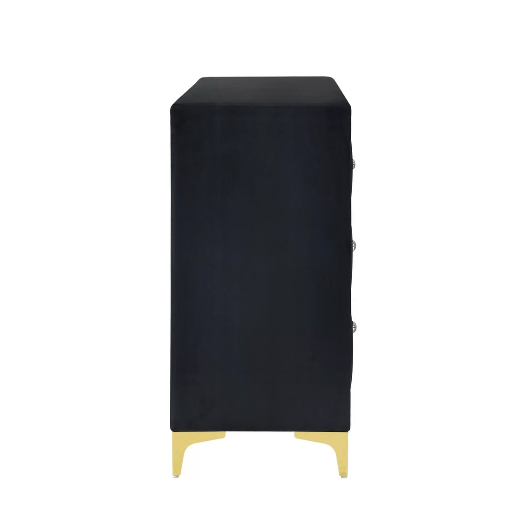 Velvet 6 Drawer Dresser with Gold Legs and Trim Q26144