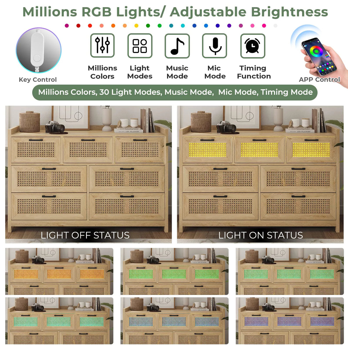 Natural 7 Drawer Rattan Dresser L31263