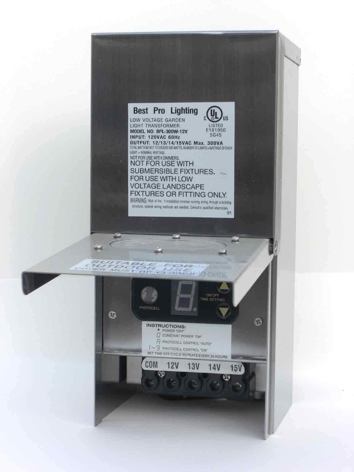 300W Multi Tap Low Voltage Landscape Lighting Transformer Stainless Steel A141081