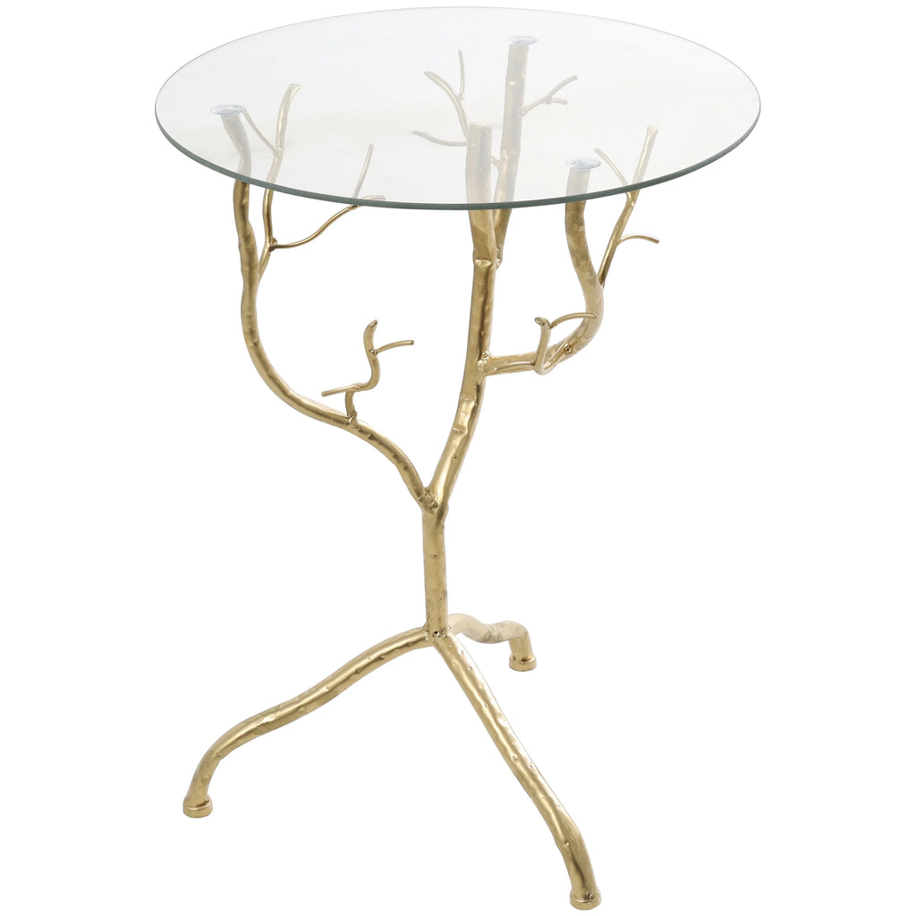 16" x 22" Gold Metal Branch Accent Table with Glass Top A5080