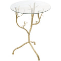 16" x 22" Gold Metal Branch Accent Table with Glass Top A5080