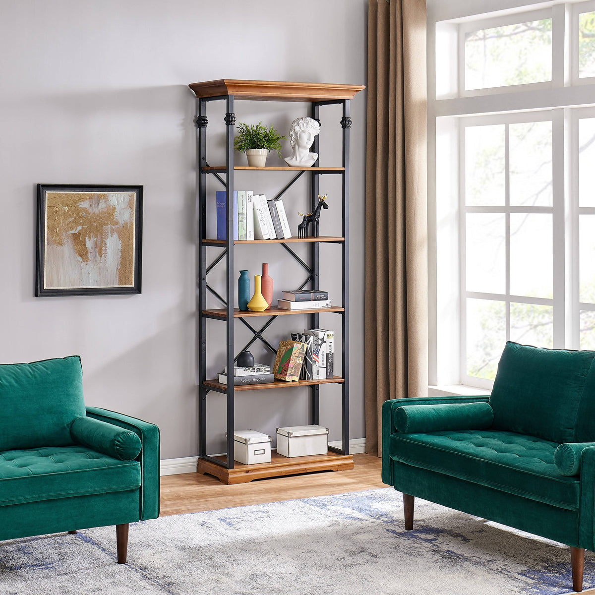 6-Tier Wood and Metal Open Bookcase T16460