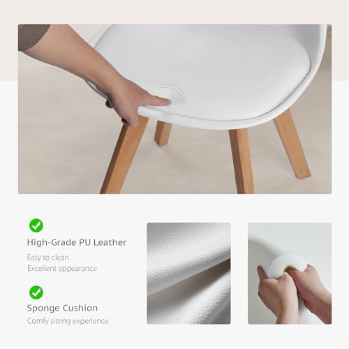 White PU Leather Dining Chairs Set of 4 with Wood Legs R156