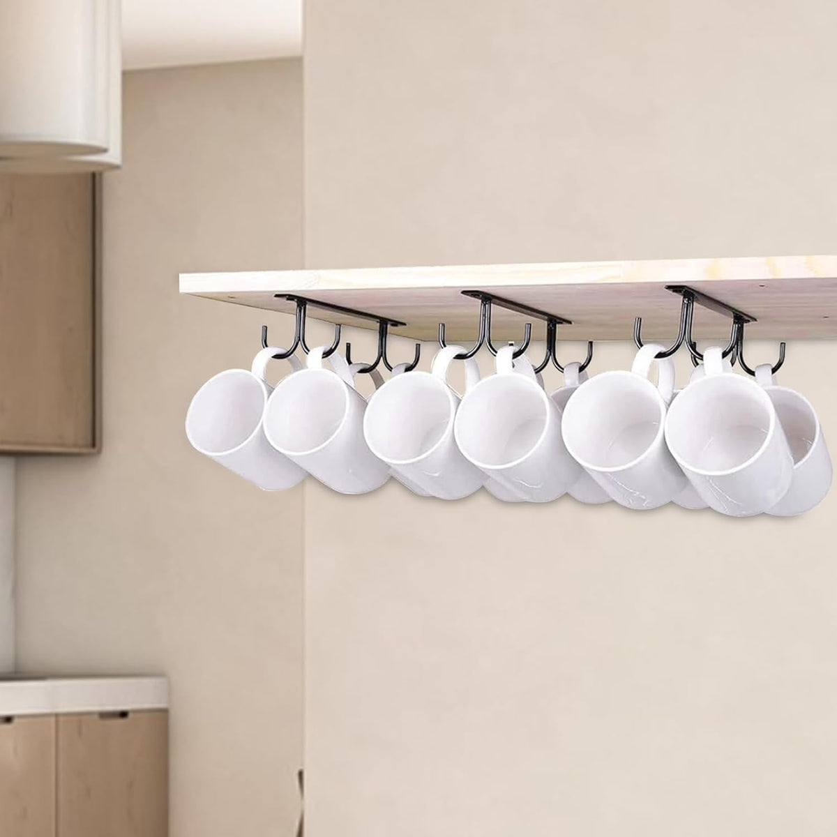 6 Pack Black Under Cabinet Mug Rack with 24 Hooks V42325