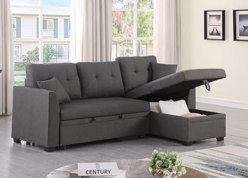 81" Grey L Shaped Sleeper Sofa with Storage V783