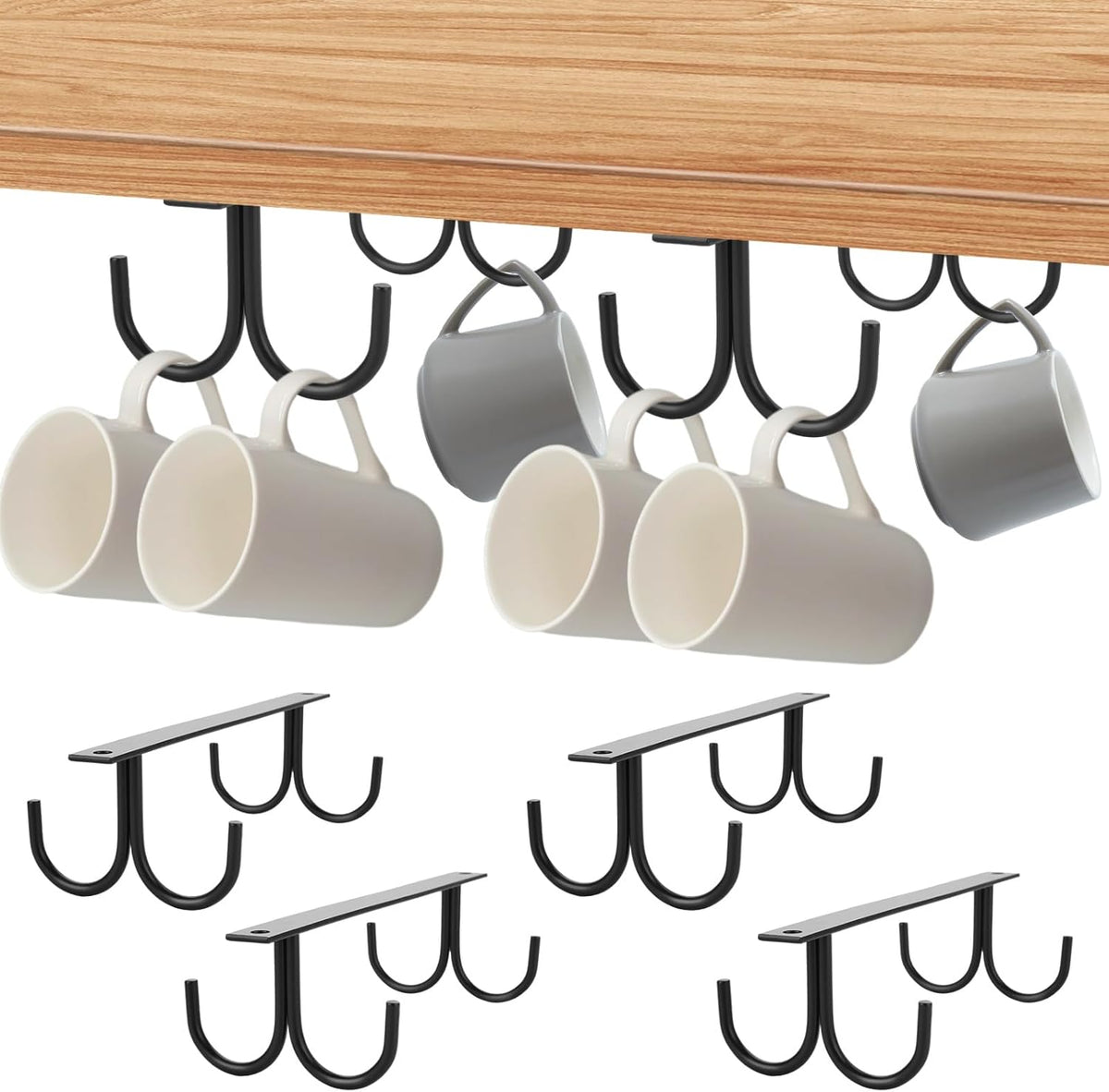6 Pack Black Under Cabinet Mug Rack with 24 Hooks V42325