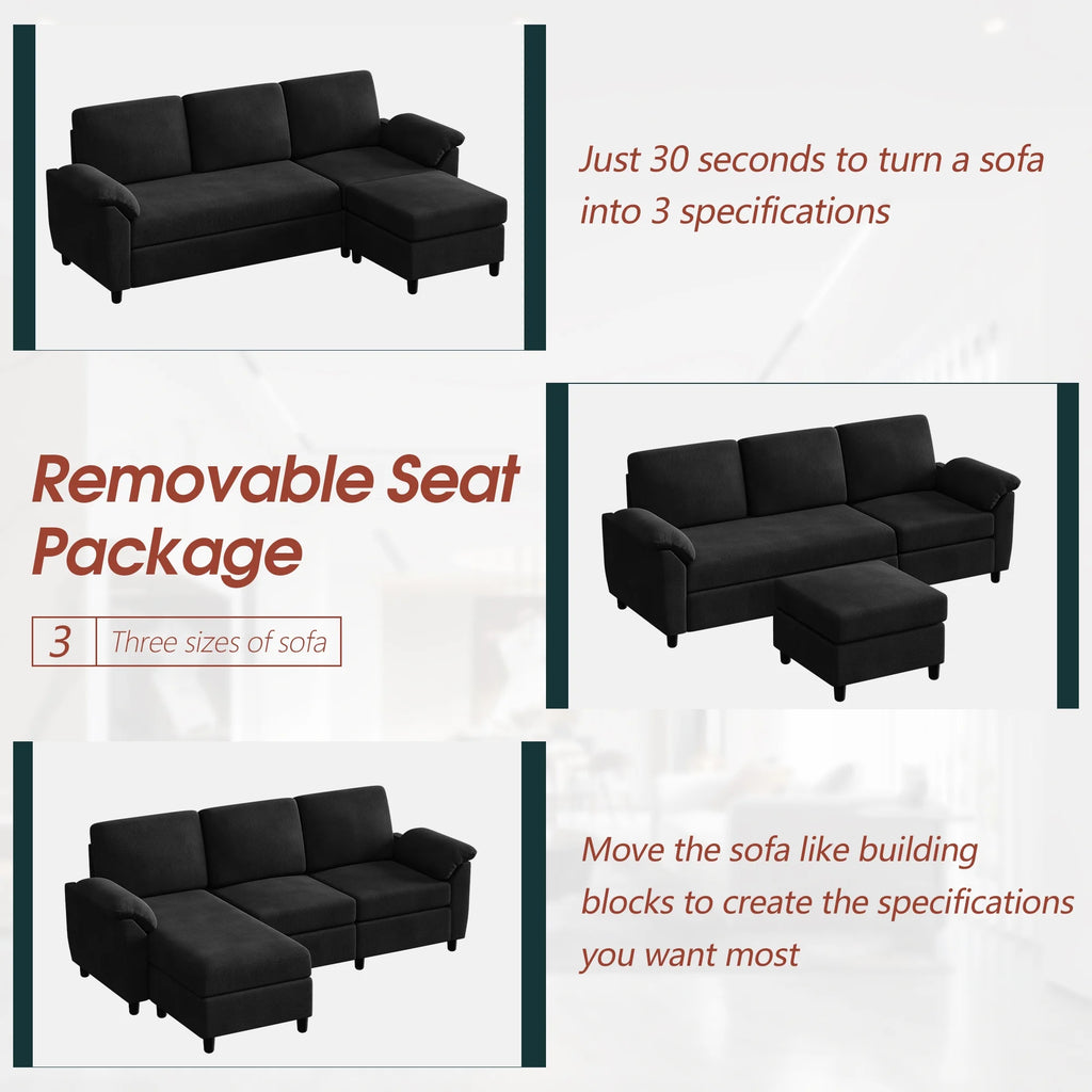 79" Convertible Sectional Sofa Couch, Linen Fabric L Shaped Sofa with Removable Pillows Black Q217782