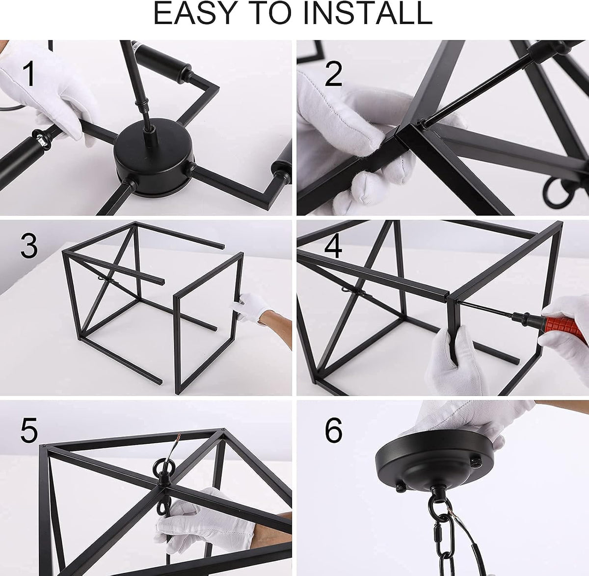 Matte Black 4-Light Metal Cage Pendant Light Chandelier N9523