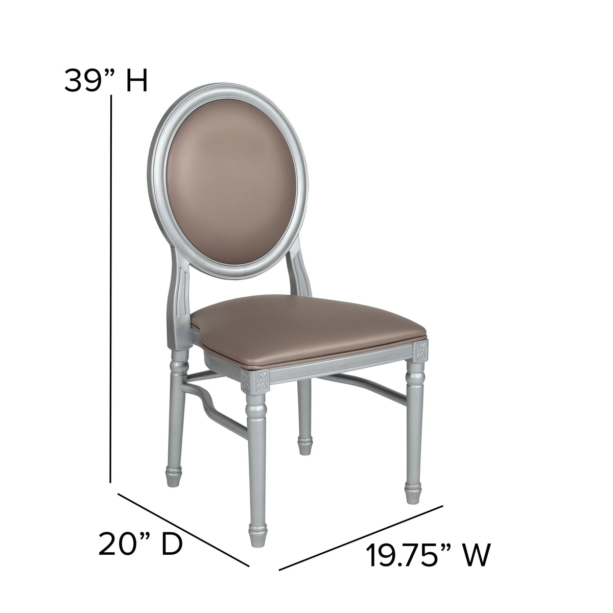 King Louis Dining Chair with Taupe Vinyl Back and Seat & Silver Frame P60835