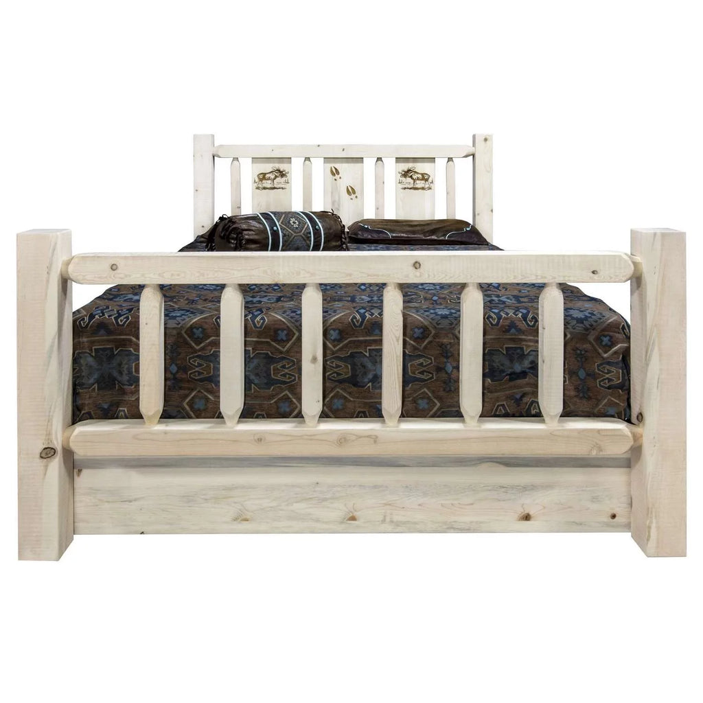 Full Storage Bed with Laser Engraved Moose Design F5296