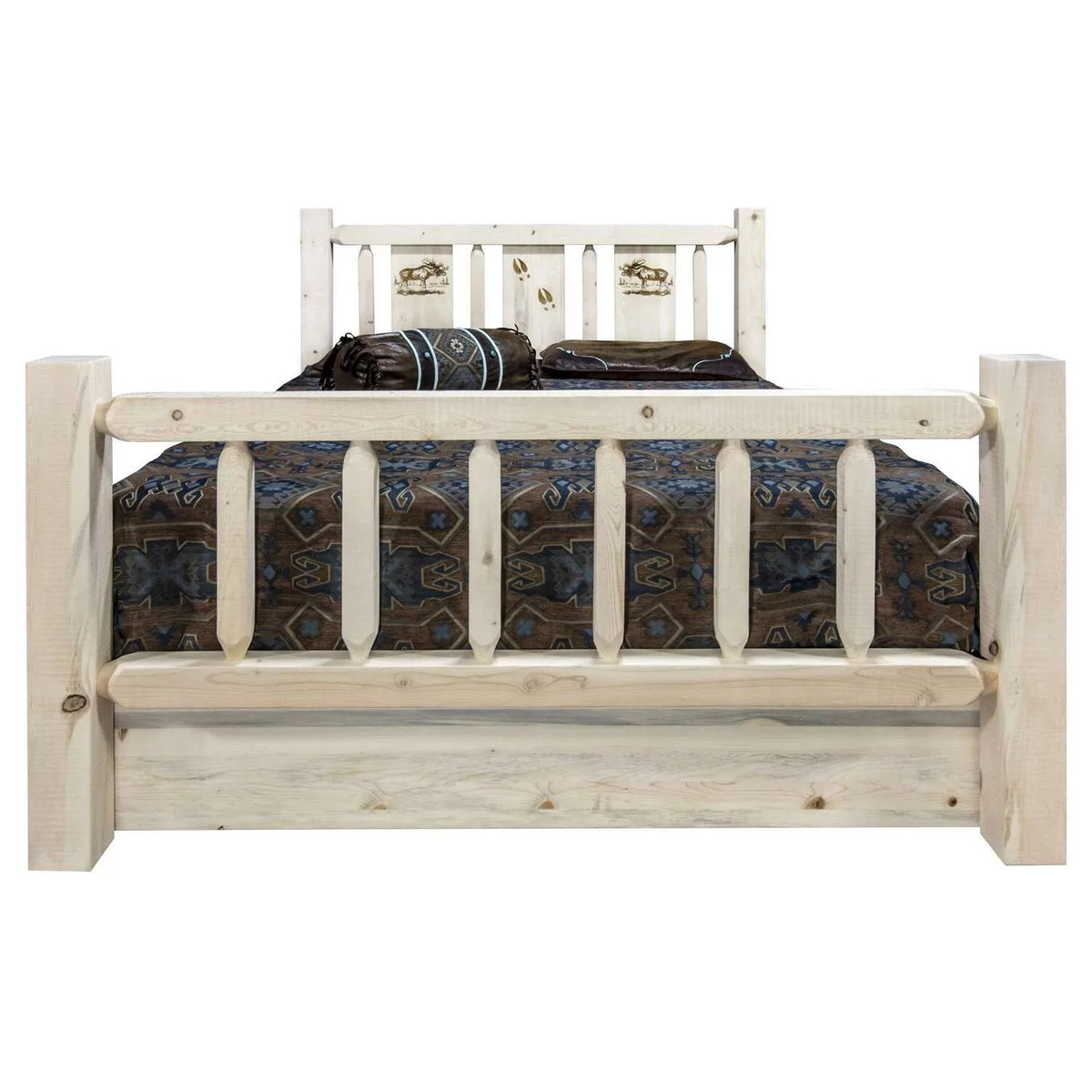 Full Storage Bed with Laser Engraved Moose Design F5296