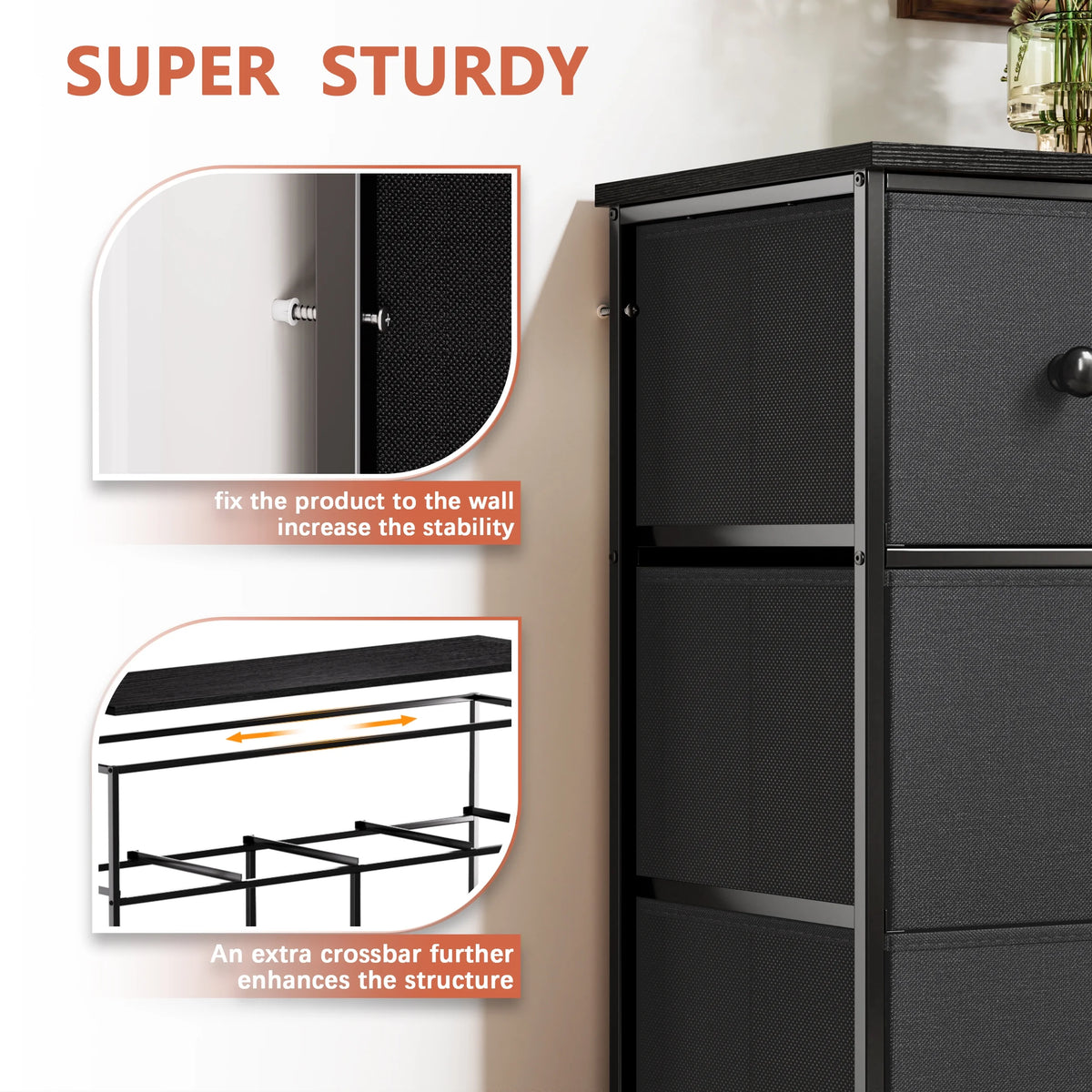 8 Drawer Fabric Dresser with Steel Frame and Wooden Top B51876