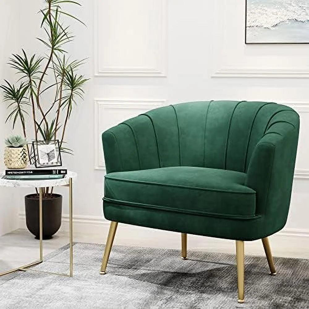 Green Velvet Accent Chair with Golden Metal Legs Q41681