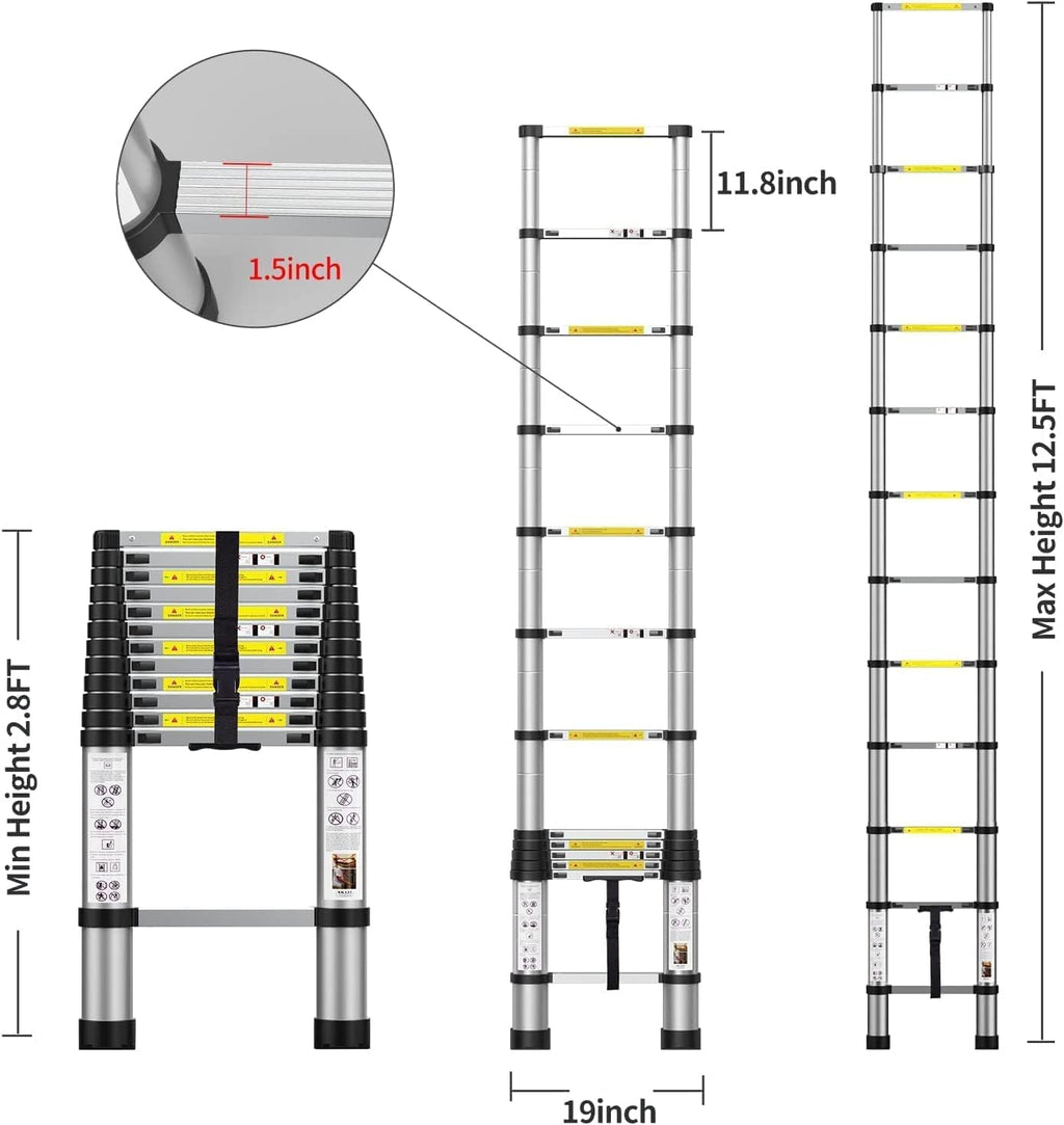 12.5FT Aluminum Telescoping Ladder, 330lbs Capacity S4056