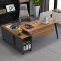 Dark Walnut L-Shaped Desk with Storage Shelves and File Cabinet S5080