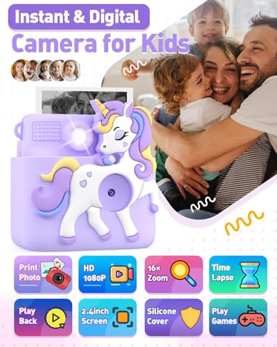 Pink Instant Print Kids Camera with 32GB SD Card O738