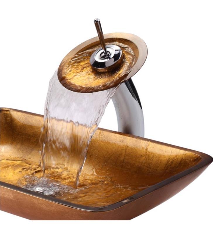 Golden Pearl Rectangular Glass Vessel Sink and Waterfall Faucet X957