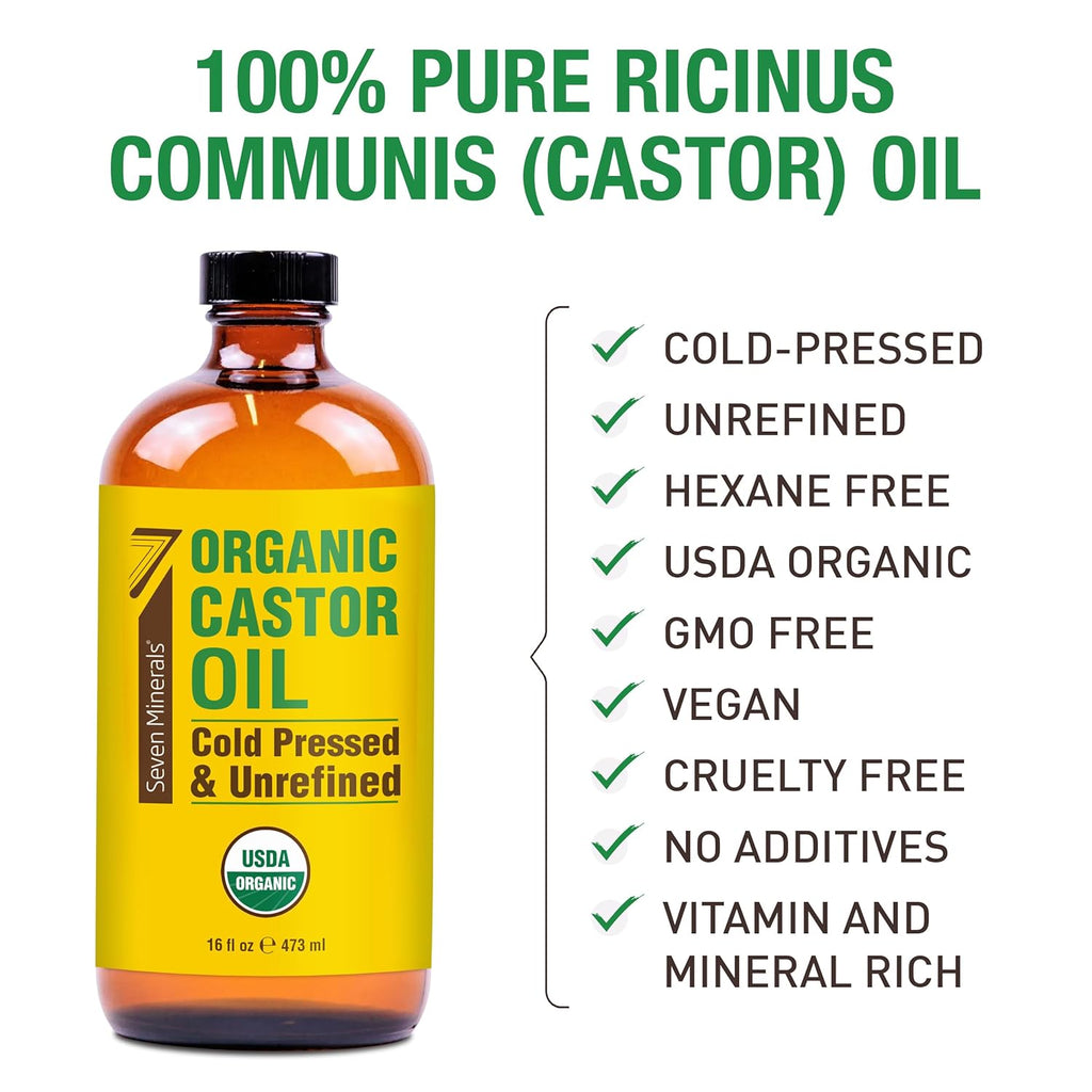 16 fl oz Glass Bottle Castor Oil Organic Cold Pressed Unrefined E43595