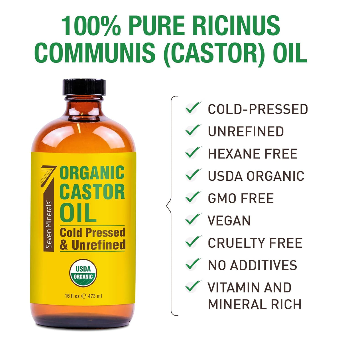 16 fl oz Glass Bottle Castor Oil Organic Cold Pressed Unrefined E43595