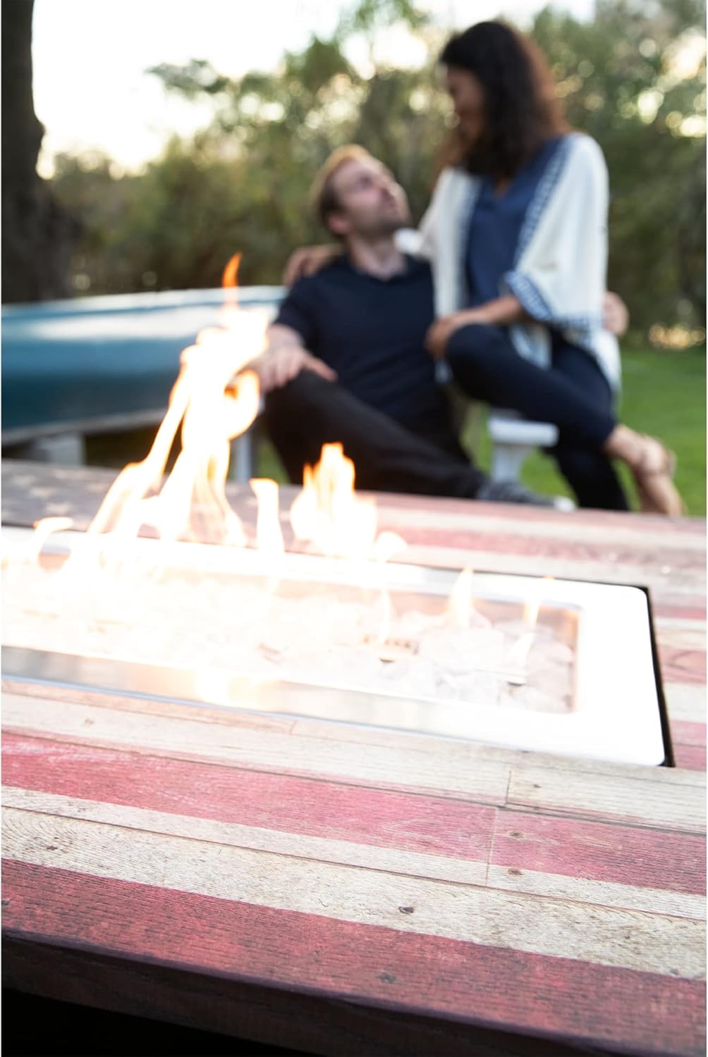 40,000 BTU Rectangular Patio Gas Fire Pit with White Fire Glass and Cover B734251