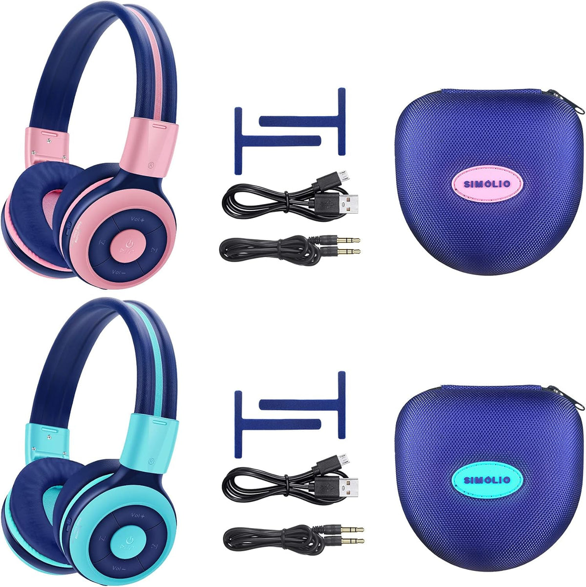 2 Pack Kids Wireless Bluetooth Headphones with Volume Limit, Mic & Hard Case K8187