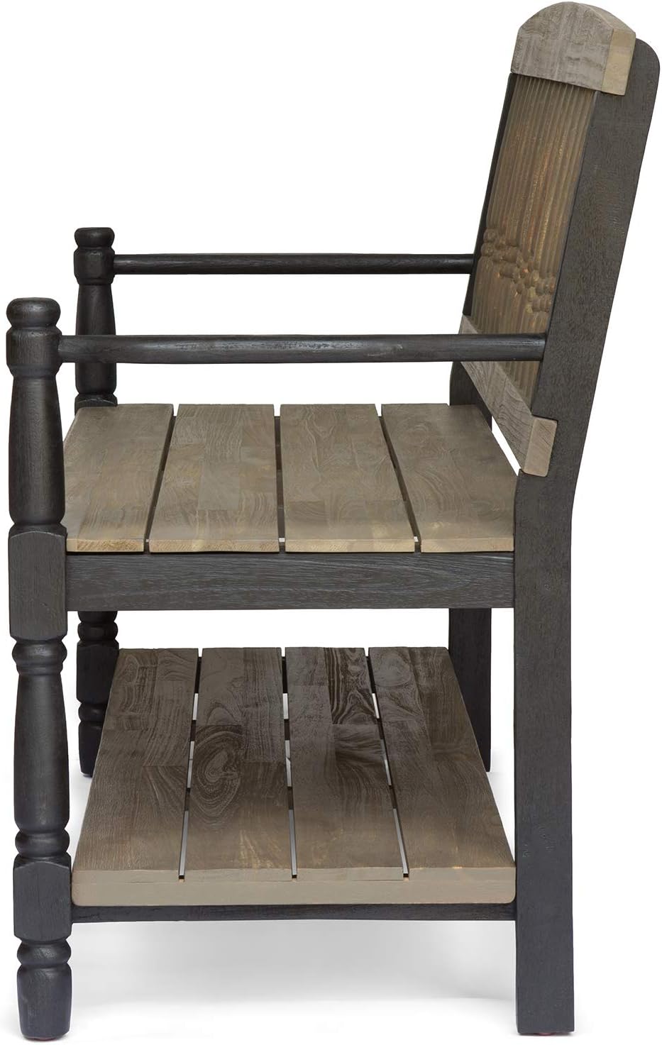 Gray and Black Acacia Wood Bench with Shelf T631201