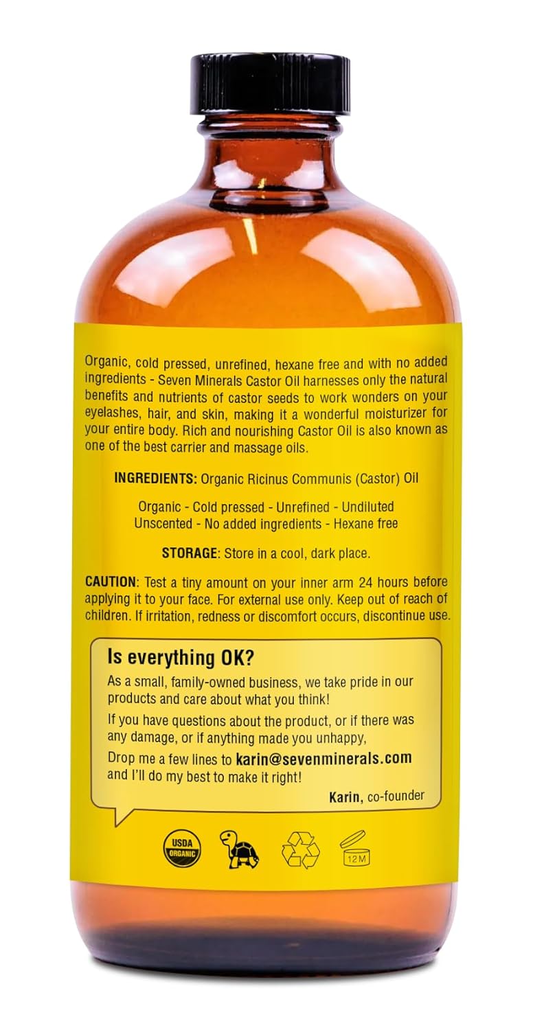 16 fl oz Glass Bottle Castor Oil Organic Cold Pressed Unrefined E43595