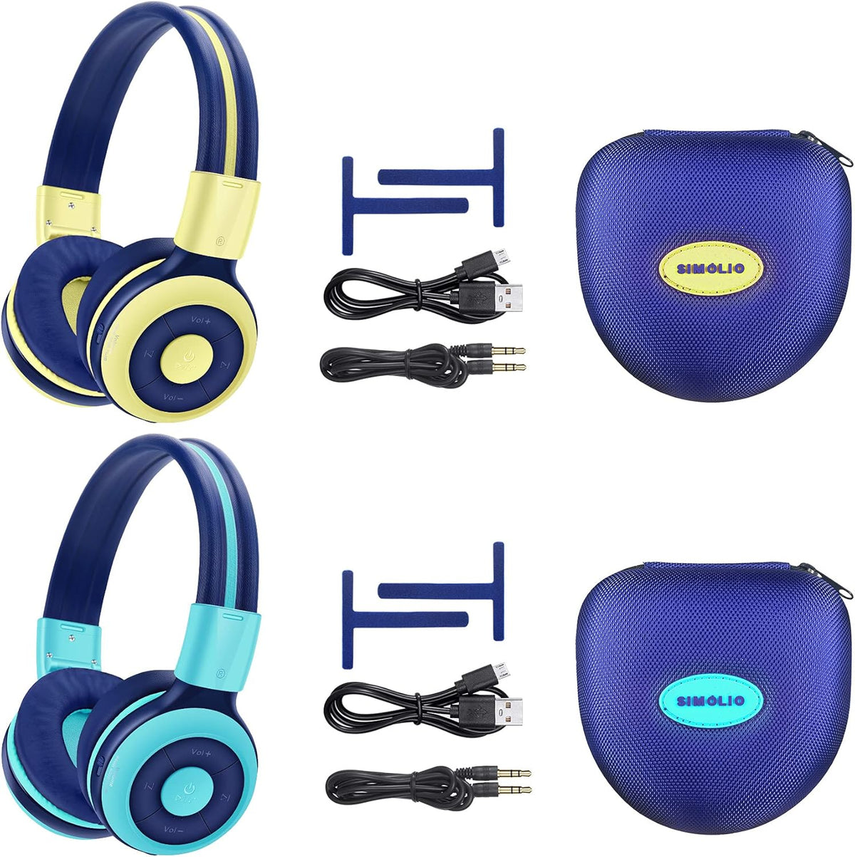 2 Pack Kids Wireless Bluetooth Headphones with Volume Limit, Mic & Hard Case K8187
