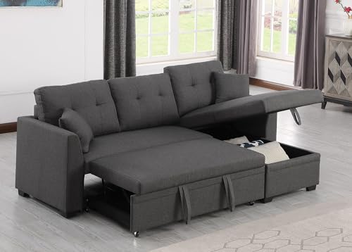 81" Grey L Shaped Sleeper Sofa with Storage V783