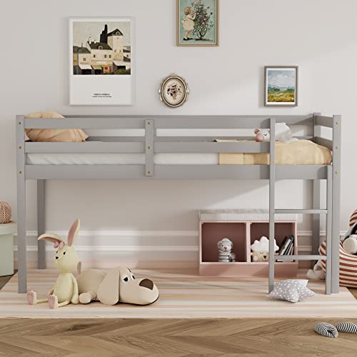 Solid Wood Twin Size Loft Bed with Ladders and Guard Rails V450