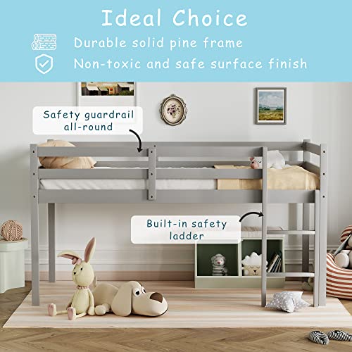 Solid Wood Twin Size Loft Bed with Ladders and Guard Rails V450