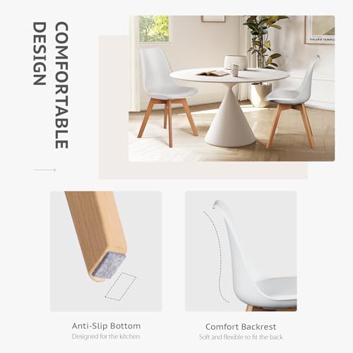 White PU Leather Dining Chairs Set of 4 with Wood Legs R156