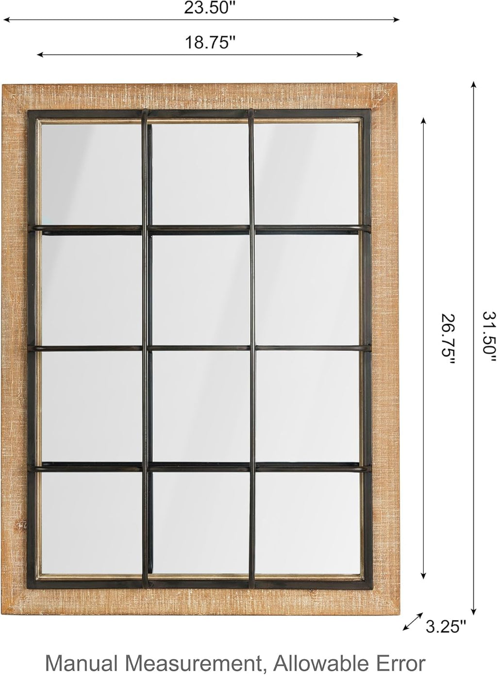 Windowpane Wall Mirror 24'' x 32'' Rectangle Wood Metal Frame J684661
