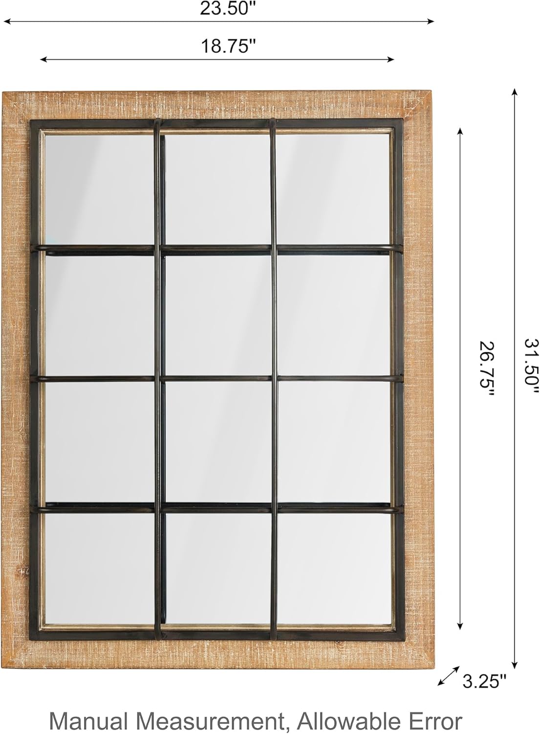 Windowpane Wall Mirror 24'' x 32'' Rectangle Wood Metal Frame J684661