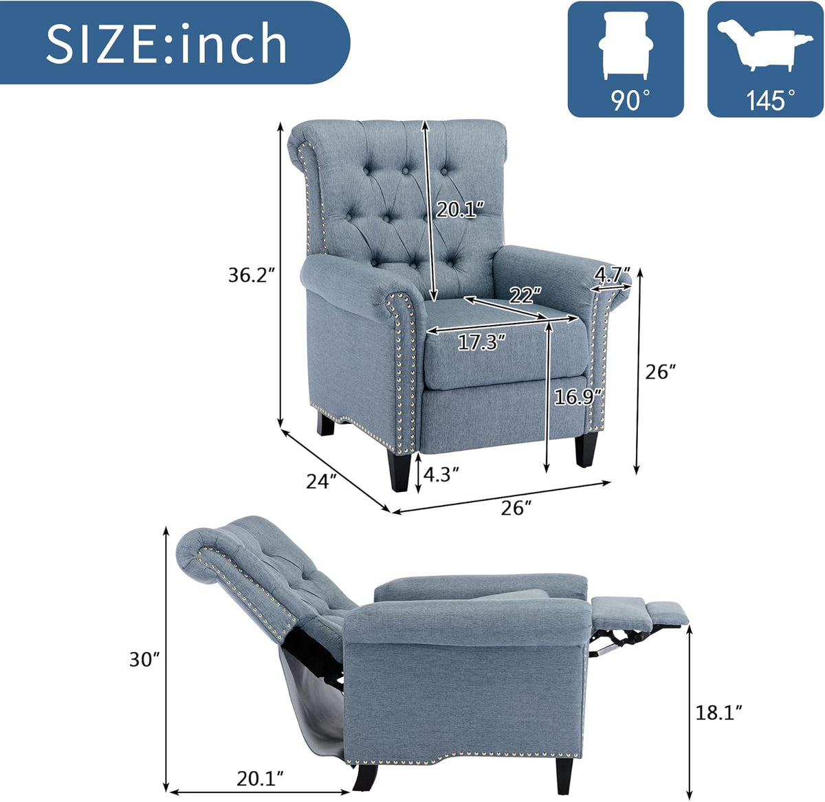 Linen Tufted Push Back Recliner Armchair D55089