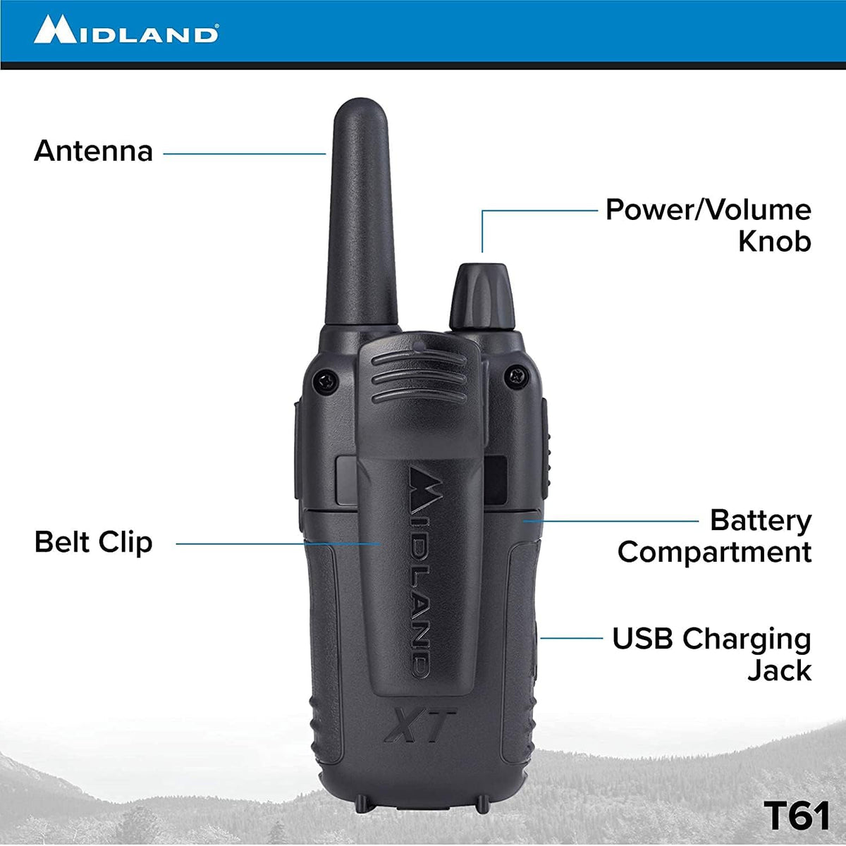 36 Channel FRS Two-Way Radio, 121 Privacy Codes, NOAA Weather Scan + Alert, Black/Yellow, 2-Pack Q280