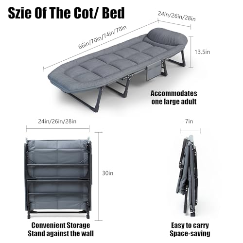 Grey Medium 70 in Foldable Camping Cot with Pillow H657458