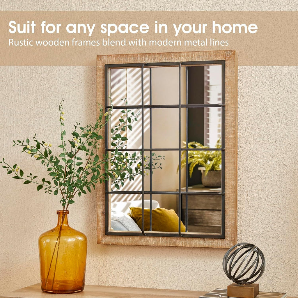 Windowpane Wall Mirror 24'' x 32'' Rectangle Wood Metal Frame J684661