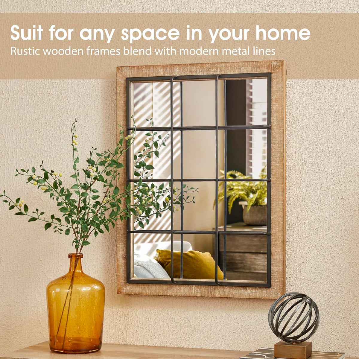 Windowpane Wall Mirror 24'' x 32'' Rectangle Wood Metal Frame J684661