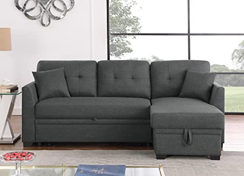 81" Grey L Shaped Sleeper Sofa with Storage V783